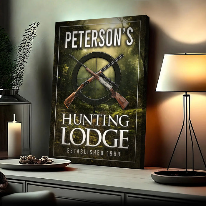 Family Hunting Lodge Sign by Tailored Canvases