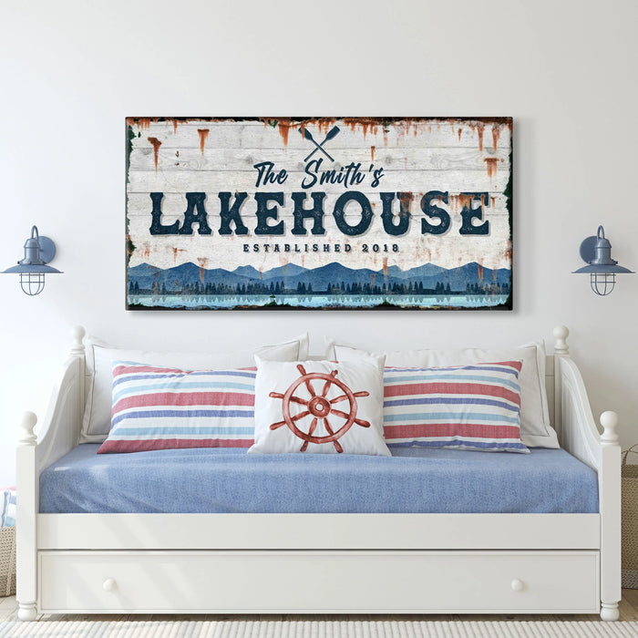 Family Lake House Vintage Sign by Tailored Canvases