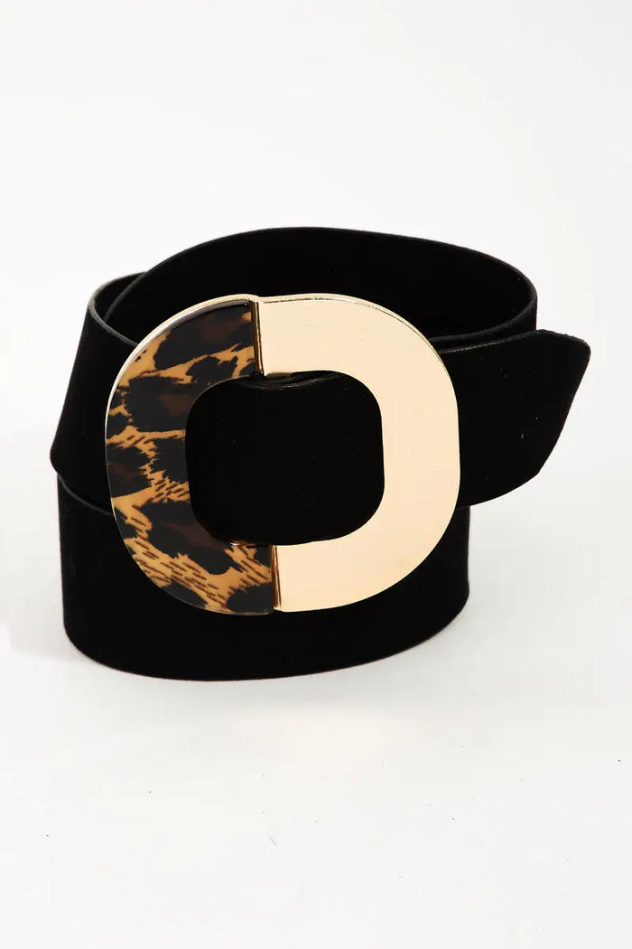 Faux Leather Rounded Square Buckle Belt by Boutique 23