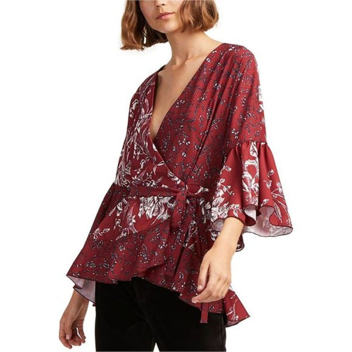 French Connection Womens Ellette Crepe Wrap Blouse, Red, Large by Vanessa Jane