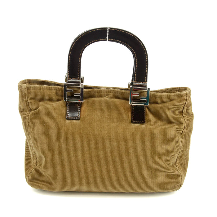 Fendi Corduroy Brown Top Handle Leather Handbag #3242 by Bolt Boutique