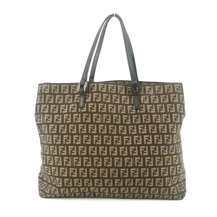 Fendi Tote Zucchino Canvas Leather Brown Beige #9208 by Bolt Boutique