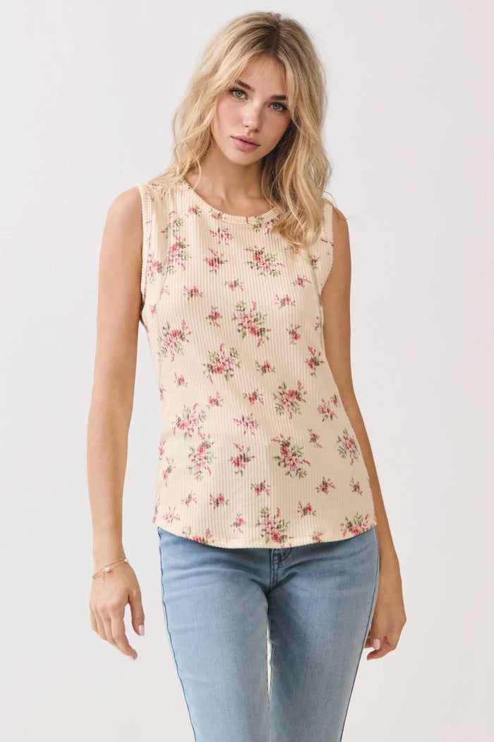Floral Ribbed Tank Top by Boutique 23