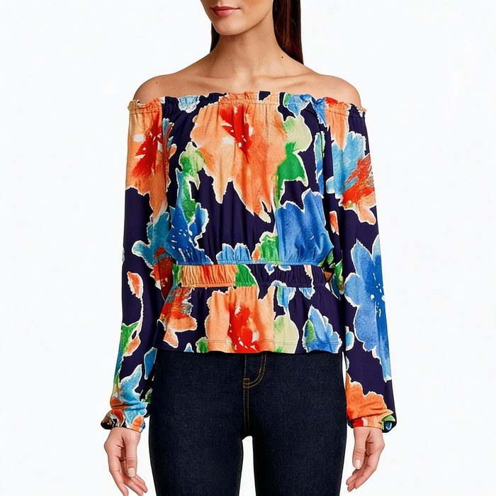 Ralph Lauren Floral Womens Multicolor Ruffle Peplum Off the Shoulder top, size M by Vanessa Jane