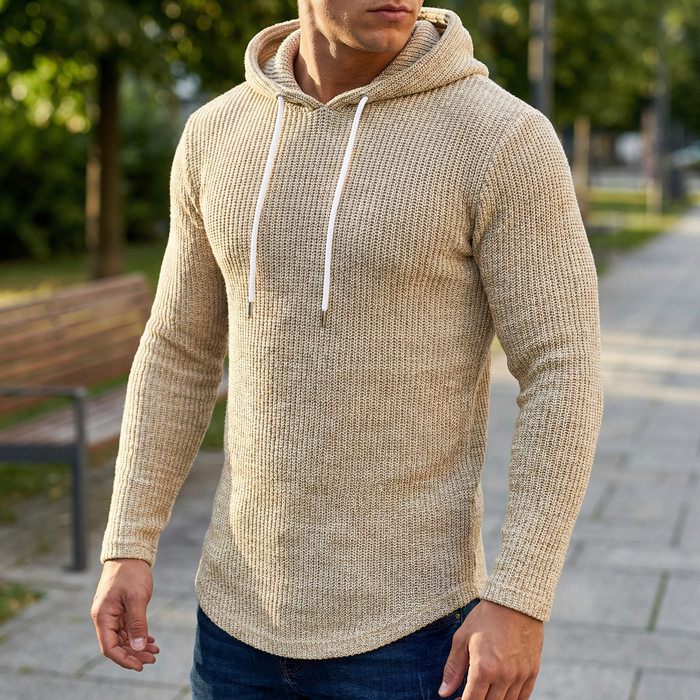 Coofandy Mens Hooded Sweatshirt Long Sleeve Knitted Hoodies, Khaki, Size Medium by Vanessa Jane