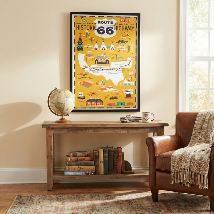 US Route 66 Historic Highway Mustard Yellow Illustrated Scenic 11 in. x 14 in. by Vanessa Jane