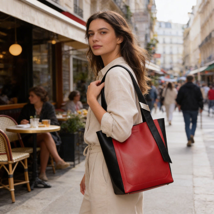 Calvin Klein Black Pink Two Tone Leather Karsyn Tote Bag by Vanessa Jane
