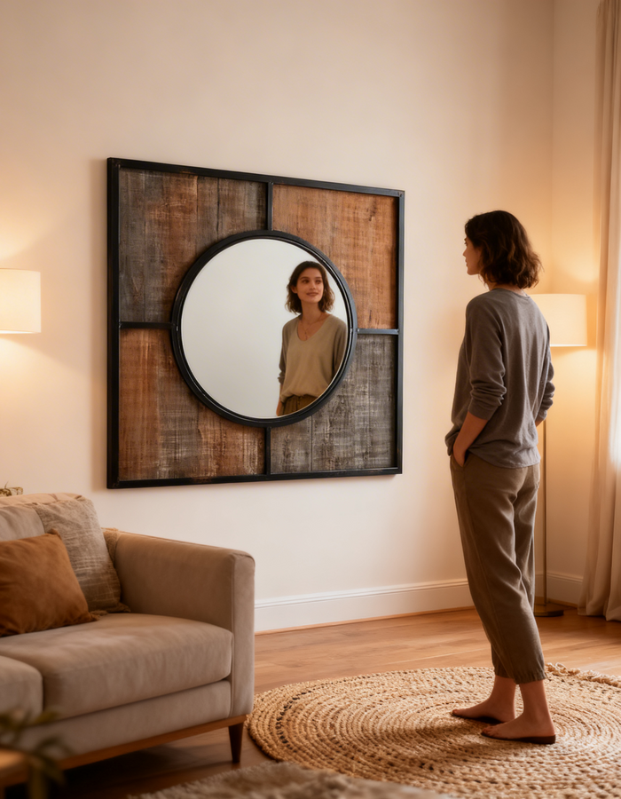 Walker Edison 32 Rustic Modern Square Wood Wall Mirror by Vanessa Jane