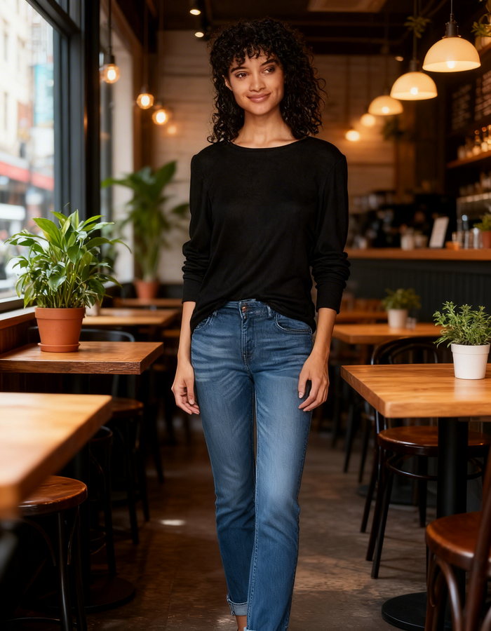 WallFlower Junior's Balloon Long Sleeve Top, Jet Black, Small by Vanessa Jane