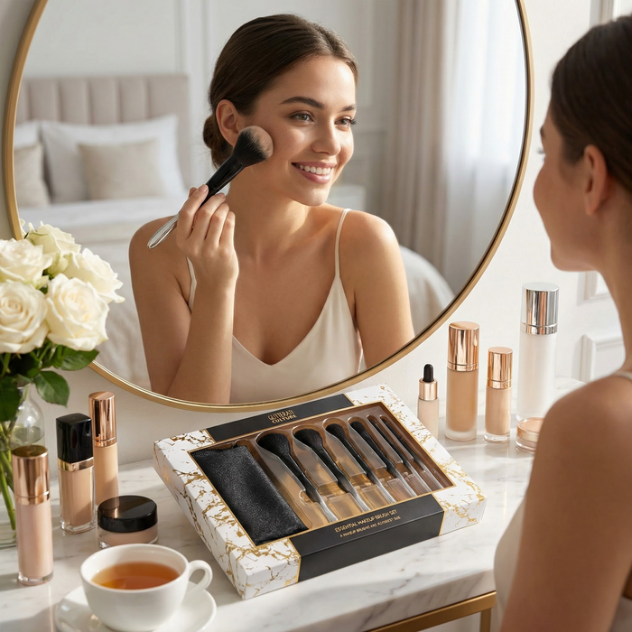 💯Glitterati Culture Large Essential Makeup Brush Set 6-Pc + Cosmetic Bag by Vanessa Jane