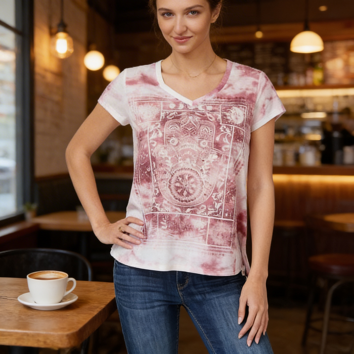 Style & Co. Womens Tie-Dyed Hamsa Graphic T-Shirt, Size Small by Vanessa Jane