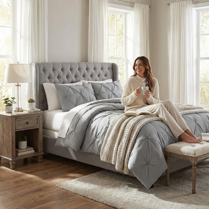 Truly Soft 3Pc Pleated Full/Queen Comforter Set – Gray by Vanessa Jane