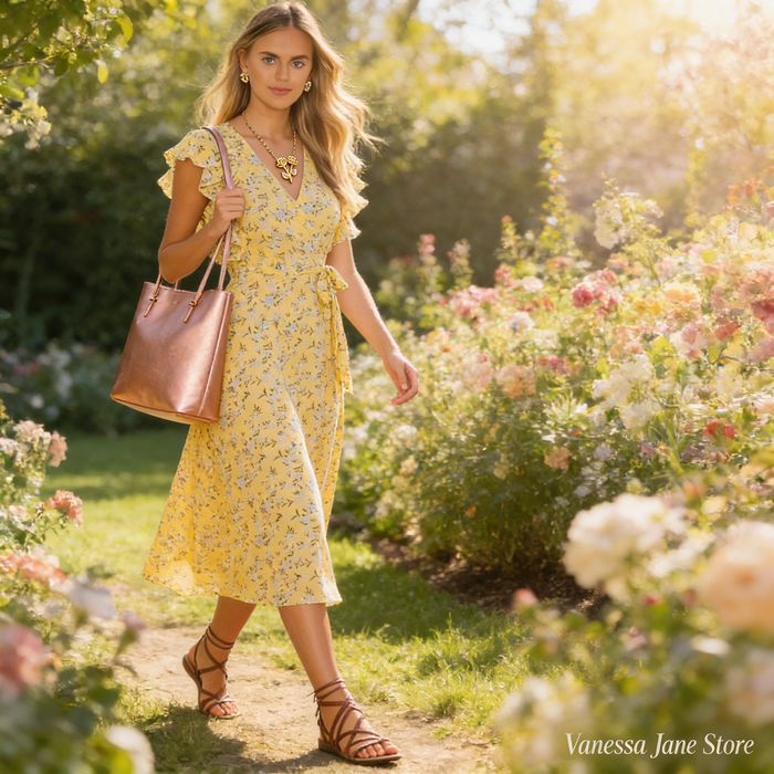 1.State Honeysuckle Flounce Sleeve Wrap Dress, Size 8 by Vanessa Jane