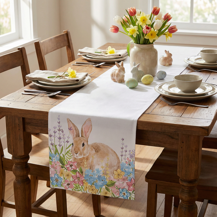 Homewear Linens Spring Garden Bunny 90-Inch Table Runner by Vanessa Jane