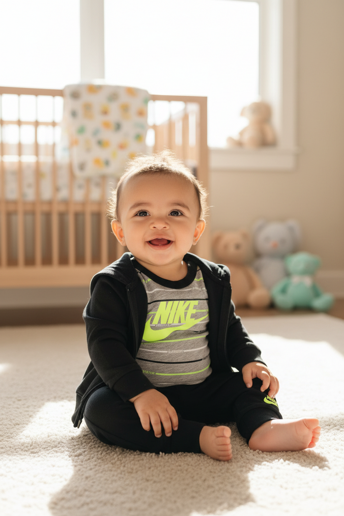 Nike Baby Boys Just Do It Striped Full-Zip Hoodie, Pants and Bodysuit, 3Months by Vanessa Jane