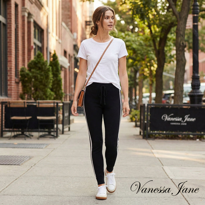 Aqua Cashmere Side Stripe Jogger Pants by Vanessa Jane