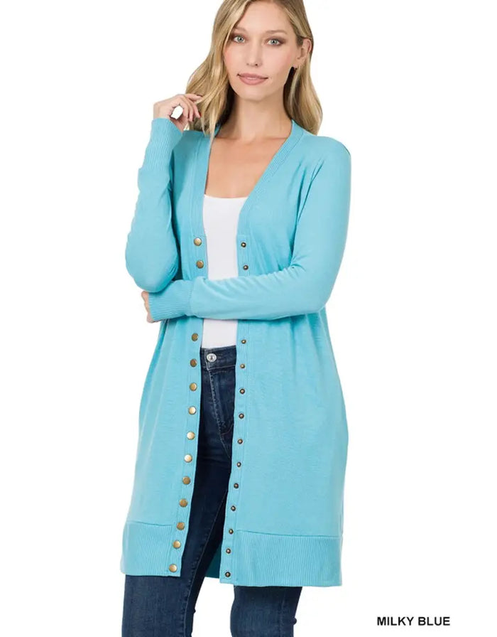 Full Sleeve Long Snap Cardigan - Milky Blue by Boutique 23