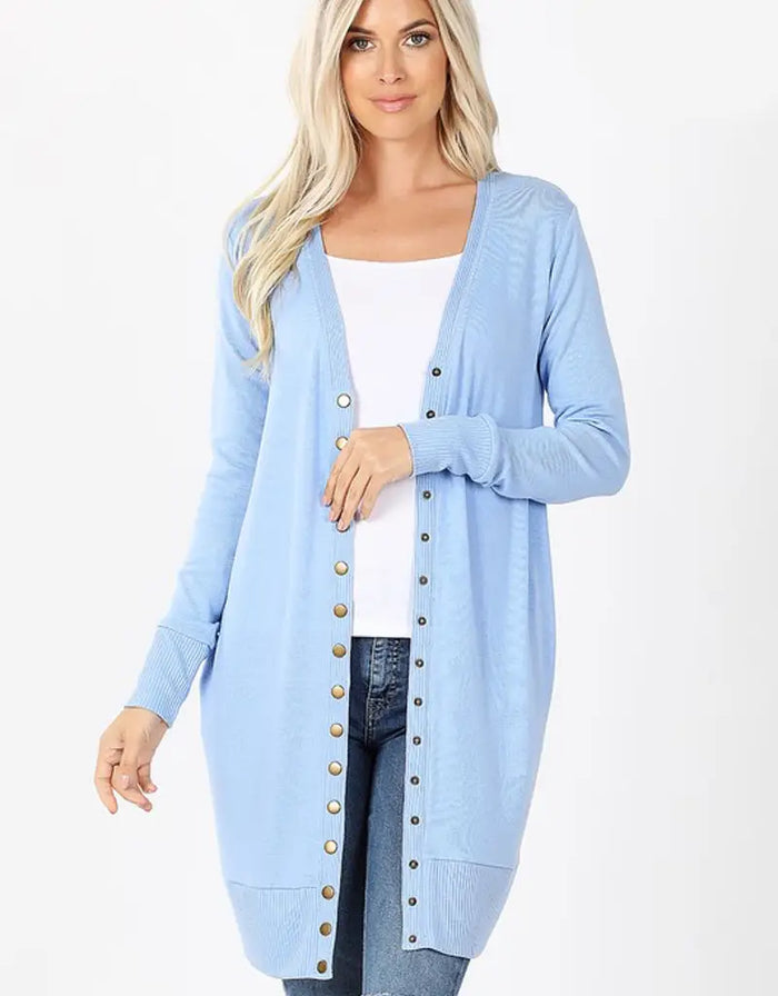 Full Sleeve Long Snap Cardigan - Spring Blue by Boutique 23