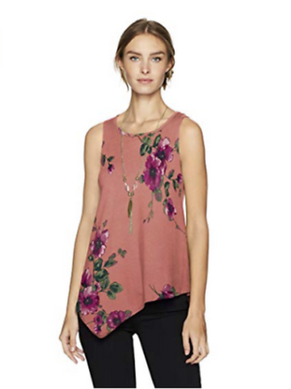 Star Vixen Womens Sleeveless Hanky Hem Top in Mauve w/ Necklace - Size Large by Vanessa Jane