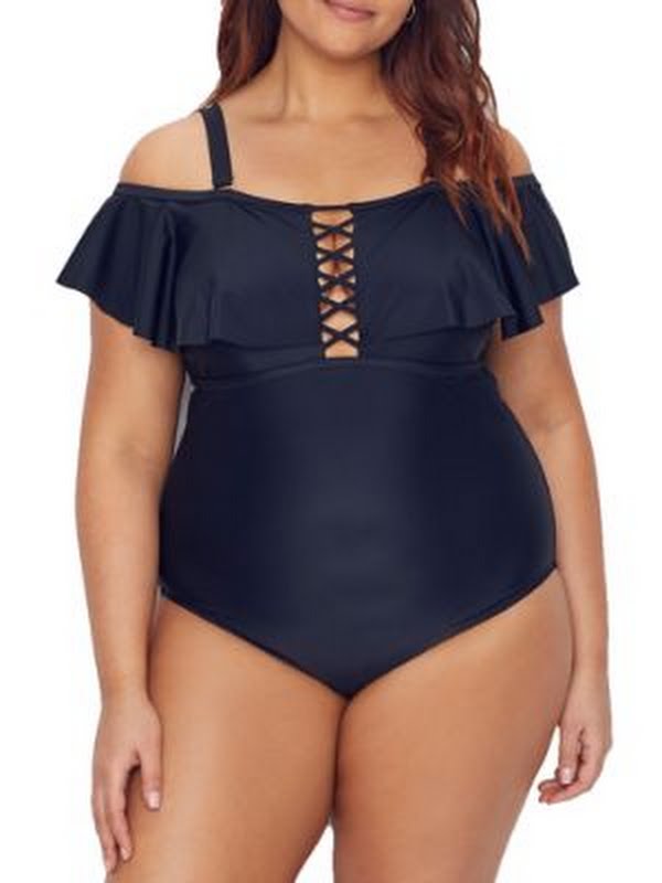 Raisins Curve Womens Plus Size Marrakesh Solid Caicos One-Piece, Size 16W by Vanessa Jane