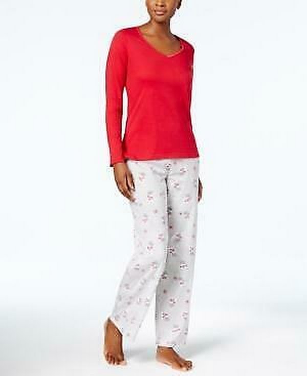 Charter Club Graphic Top and Printed Pants Pajama Set, Size Small by Vanessa Jane
