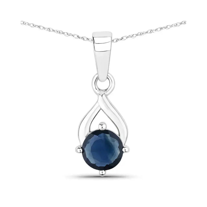 Genuine 10K Blue Sapphire Solitaire Pendant by Fine Color Jewels