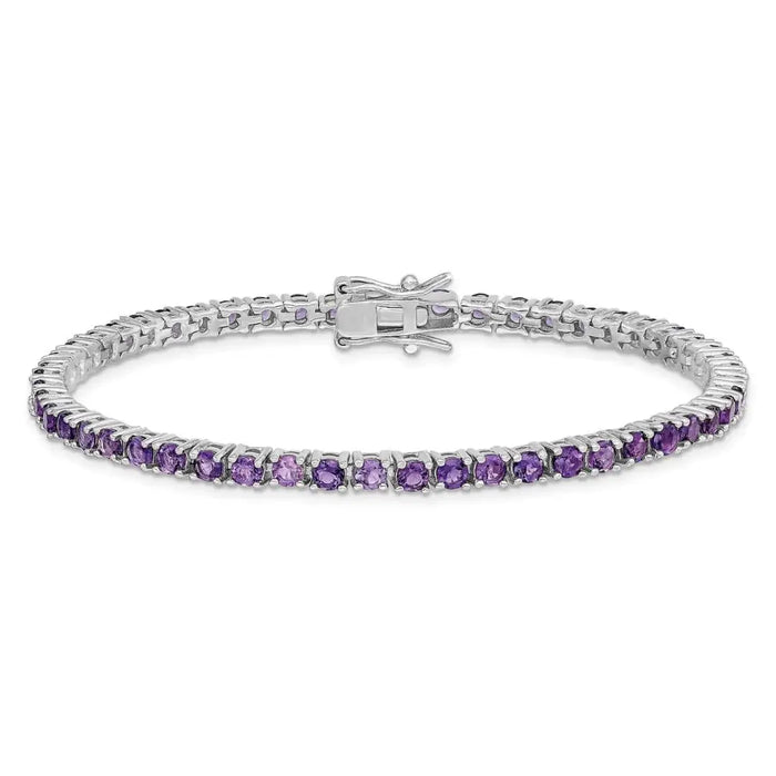 Genuine Amethyst Silver Tennis Bracelet by Fine Color Jewels