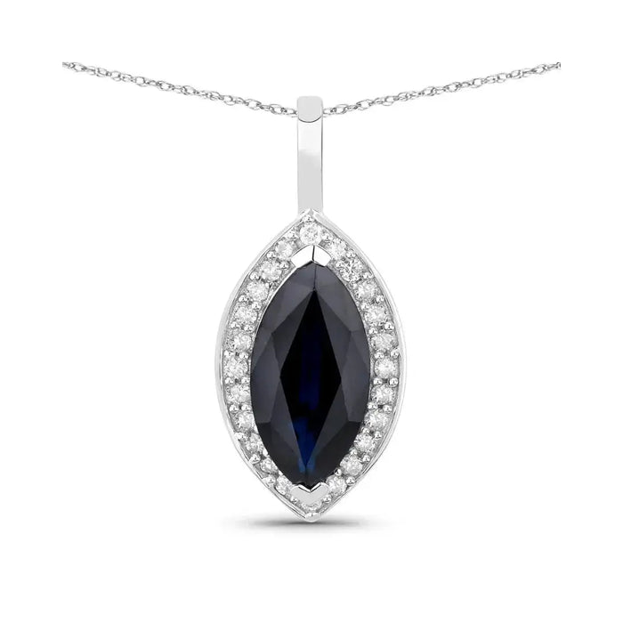 Genuine Blue Sapphire and Diamond Halo Pendant by Fine Color Jewels