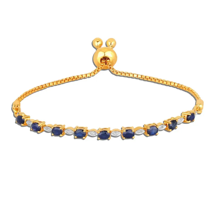 Genuine Blue Sapphire Diamond Bolo Bracelet by Fine Color Jewels