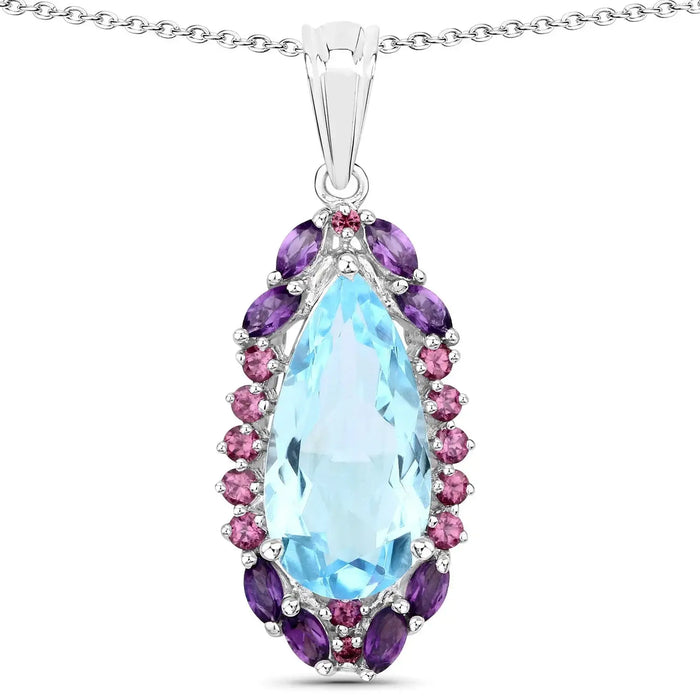 Genuine Blue Topaz Drop Necklace by Fine Color Jewels