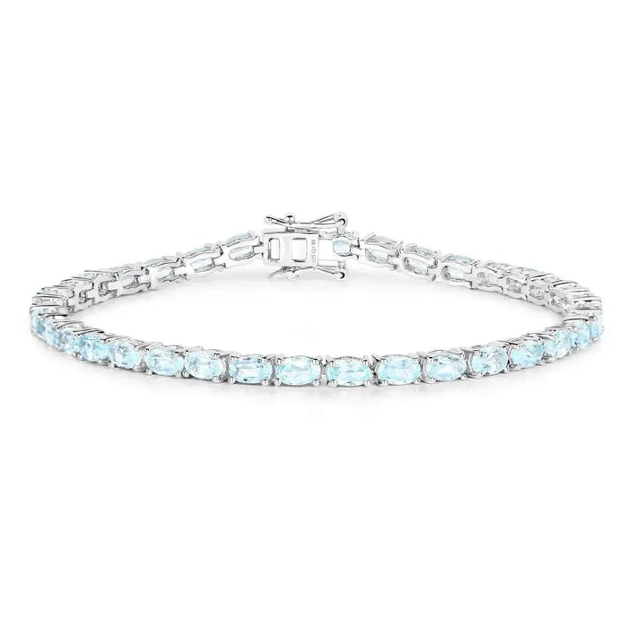 Genuine Blue Topaz Tennis Silver Bracelet by Fine Color Jewels