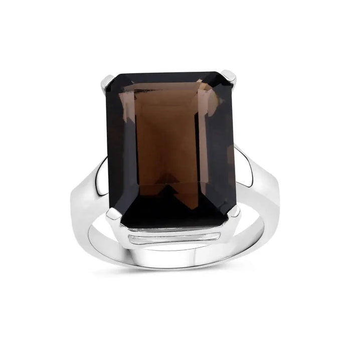Genuine Brown Smoky Quartz Solitaire Ring by Fine Color Jewels