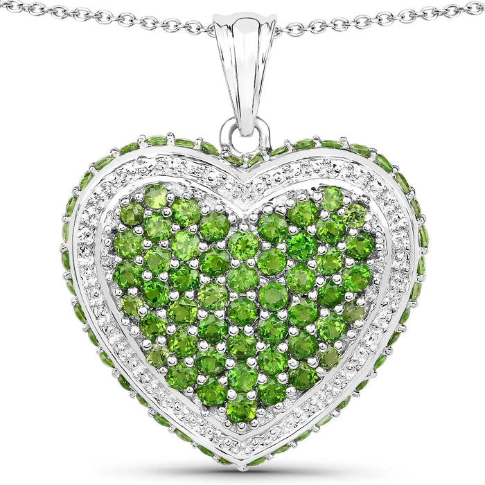 Genuine Chrome Diopside Heart Necklace by Fine Color Jewels