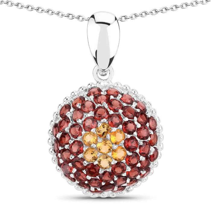 Genuine Citrine Garnet Cluster Necklace by Fine Color Jewels