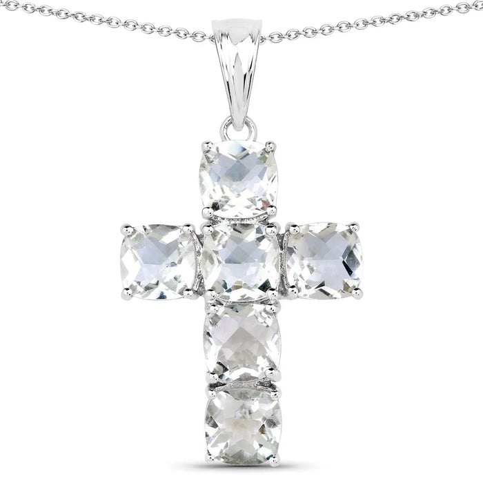 Genuine Green Amethyst Cross Pendant by Fine Color Jewels