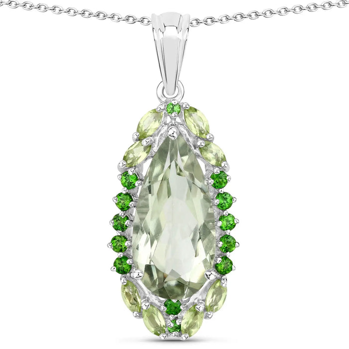 Genuine Green Amethyst Necklace by Fine Color Jewels