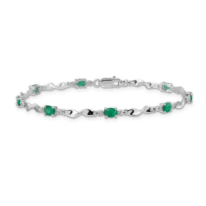 Genuine Green Emerald and Diamond Twisted Link 7 inch Bracelet by Fine Color Jewels