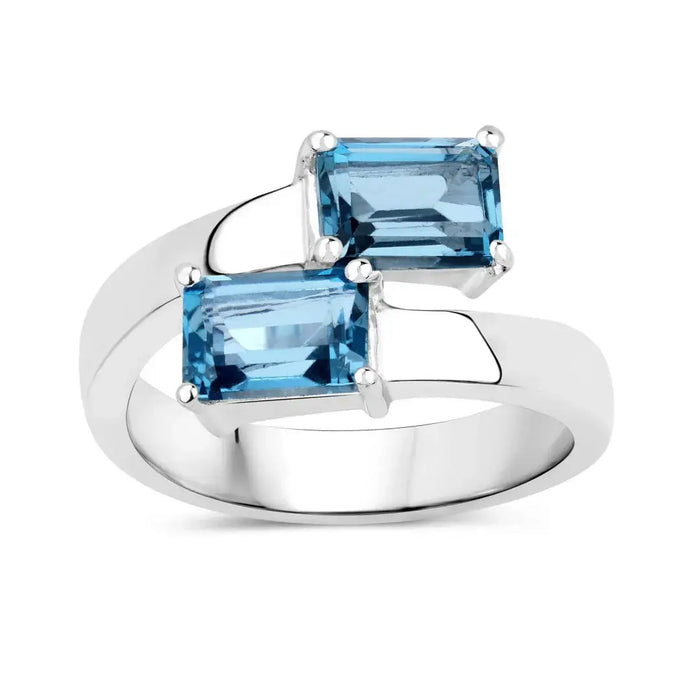 Genuine London Blue Topaz Bypass Ring by Fine Color Jewels