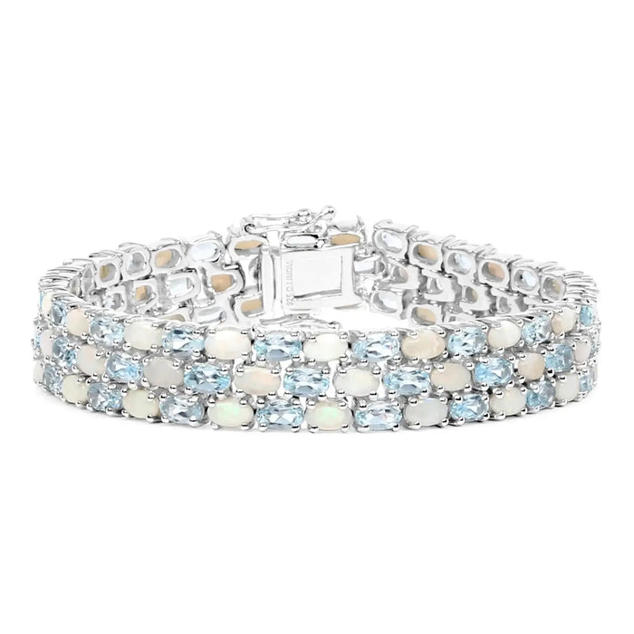 Genuine Opal and Blue Topaz Tennis Bracelet by Fine Color Jewels