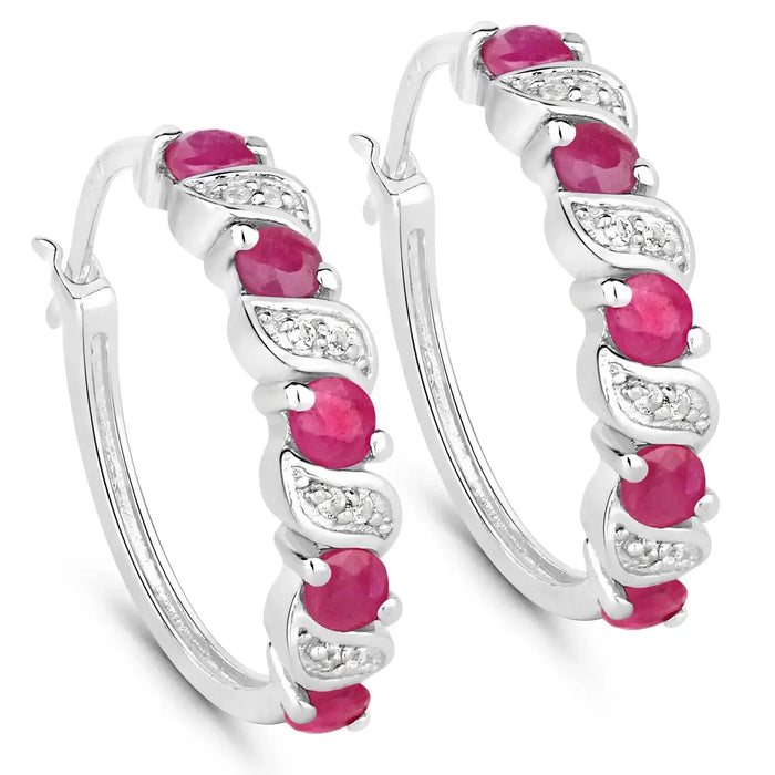 Genuine Pink Ruby Hoop Earrings by Fine Color Jewels