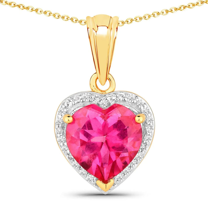 Genuine Pink Topaz Heart Pendant Necklace by Fine Color Jewels