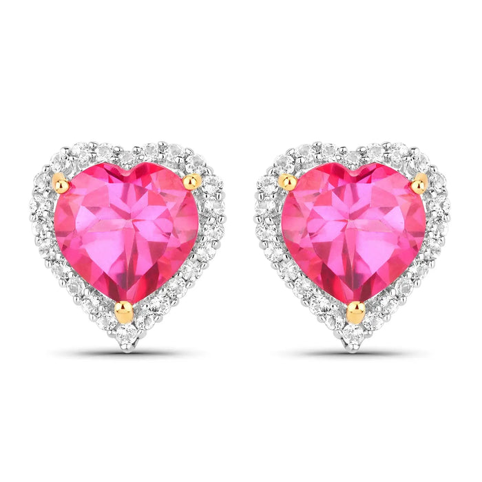 Genuine Pink Topaz Heart Stud Earrings by Fine Color Jewels