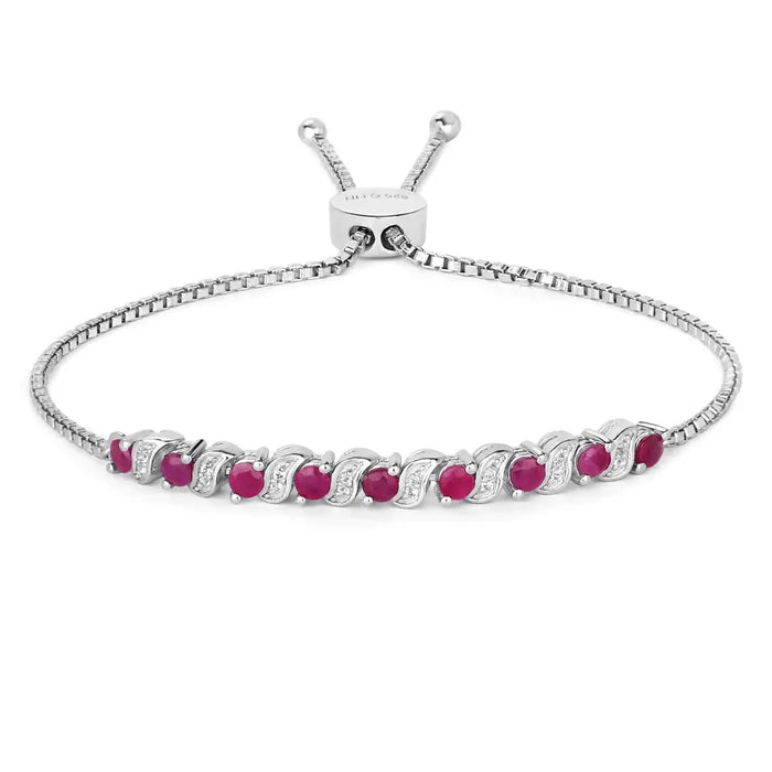 Genuine Ruby and White Topaz Bolo Bracelet by Fine Color Jewels