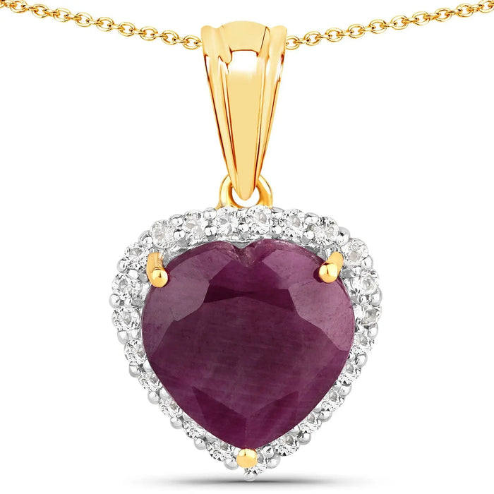 Genuine Ruby Halo Pendant Necklace by Fine Color Jewels
