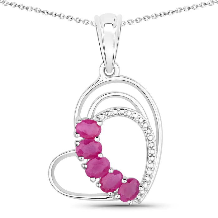 Genuine Ruby Heart Shape Pendant Necklace by Fine Color Jewels
