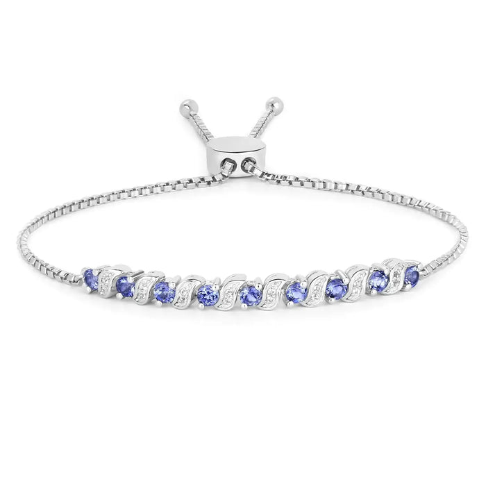 Genuine Tanzanite and White Topaz Bolo Bracelet by Fine Color Jewels