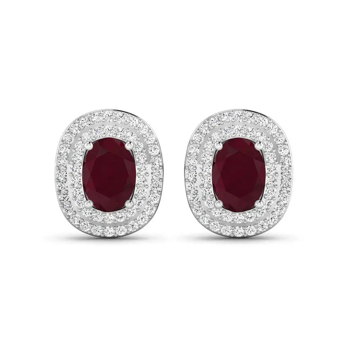 Genuine White Diamond and Ruby Studs by Fine Color Jewels