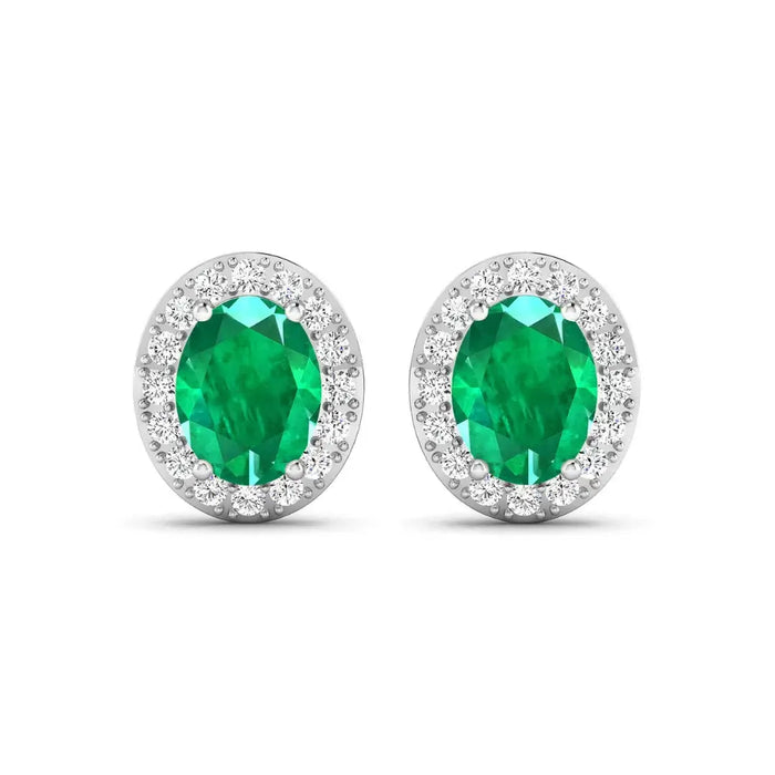 Genuine Zambian Emerald and White Diamond Earrings Stud by Fine Color Jewels