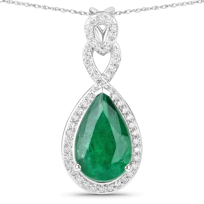 Genuine Zambian Emerald Diamond 14K Gold Statement Pendant by Fine Color Jewels