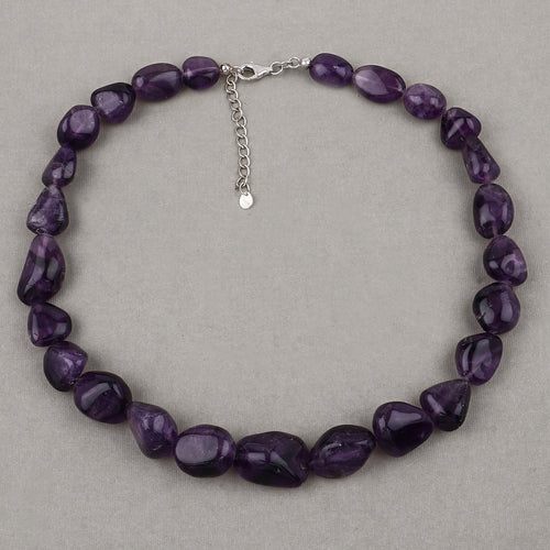 Raw Amethyst Beads Necklace for Women in Silver February Birthstone Necklace Gift for Mom by Avera Group
